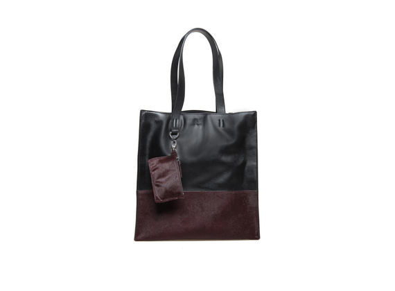 Two-tone ponyskin shopping bag - Bordeaux / Black