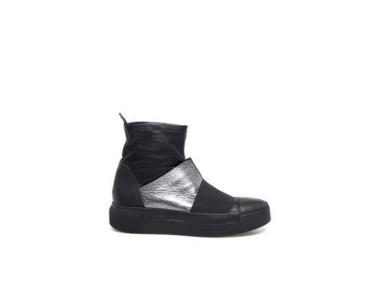 Stretch heeled ankle boots with elastic and silver leather - Lead / Black