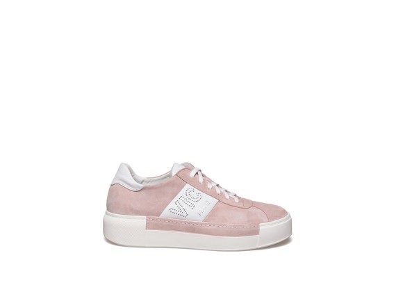 Lace up shoe in powder pink suede - Pink