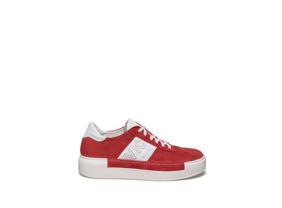 Lace up shoe in red suede - Red