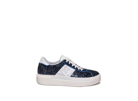 Lace up shoe in glitter and blue leather