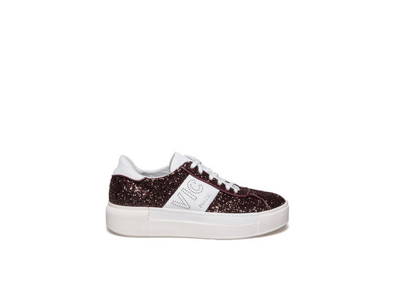 Lace up shoe in glitter and bordeaux leather - Burgundy