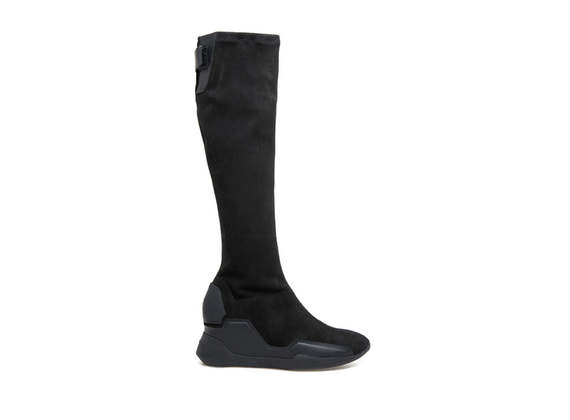Stretch suede boots with rubber appliqué - Black