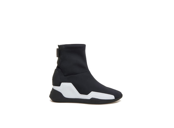 Tronchetto in neoprene stretch con riporto gomma - Nero / Bianco