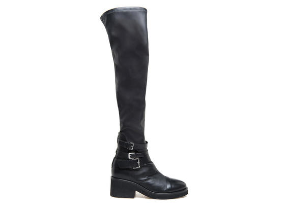 Over the knee stretch boots with buckles - Black