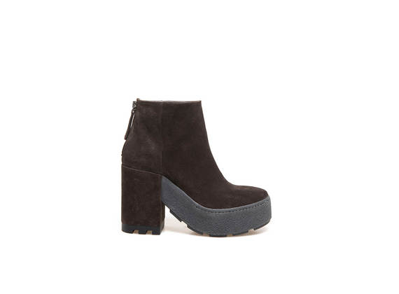 Brown suede ankle boots, cup sole with crepe effect - Dark Brown