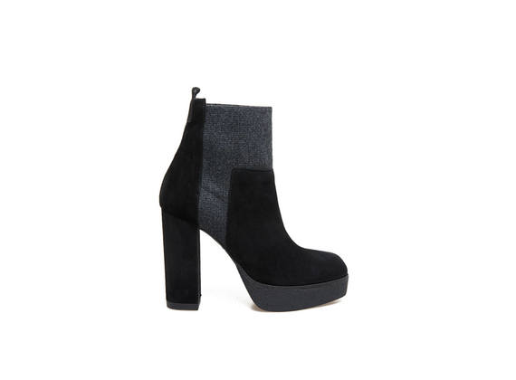 Black suede ankle boots with elastic and crepe plateau effect - Black / Grey