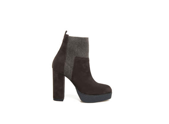 Bottines en daim marron avec élastique et plateforme effet crêpe - Marron