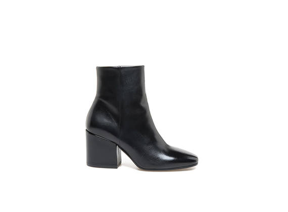 Black leather square-toed ankle boots