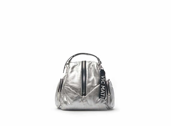 Carol silver leather mini backpack with central zip