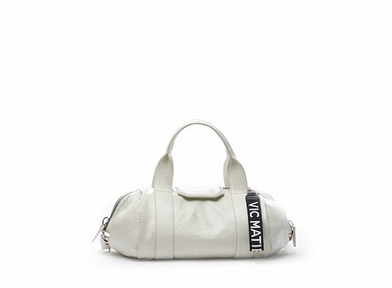 Sally bowler bag in crackled leather - White