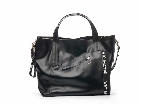 Shopping bag Sandy con tasca asimmetrica - Nero