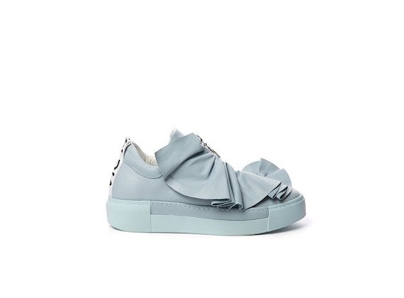Sneakers à fronces en cuir bleu clair poudré - Light Blue