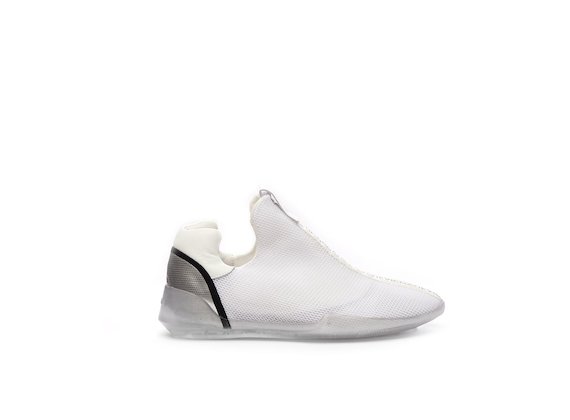 Micro-mesh slip-on shoe with a transparent sole