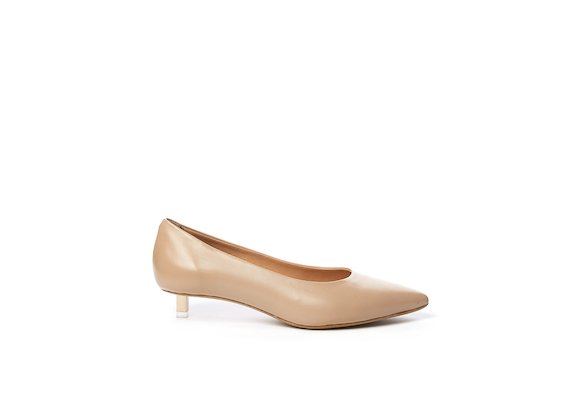 Nude leather court shoe with rose gold micro heel