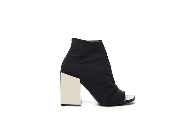Peep-toe sandal in stretch jersey with mirrored maxi heel - Black