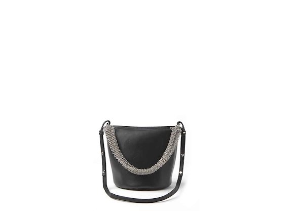 Nives<br />mini bucket bag with metallic mesh handle - Black