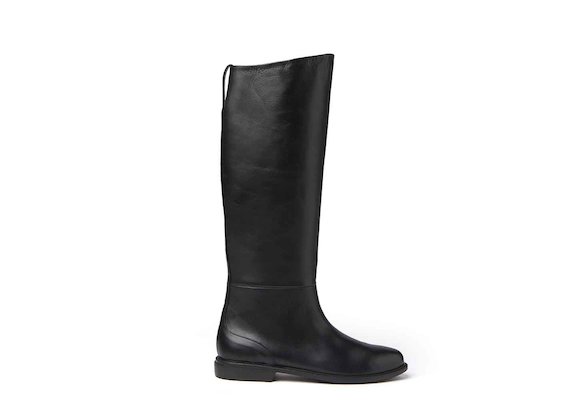 Stove pipe boots with leather sole - Black