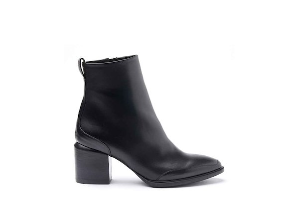 Ankle boots with leather-covered heel - Black