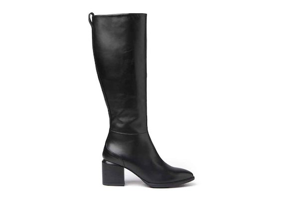 Black zip-up ankle boots with leather-covered heel - Black