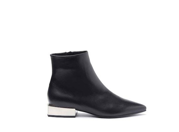 Black leather heeled ankle boots with metallic block heel - Black