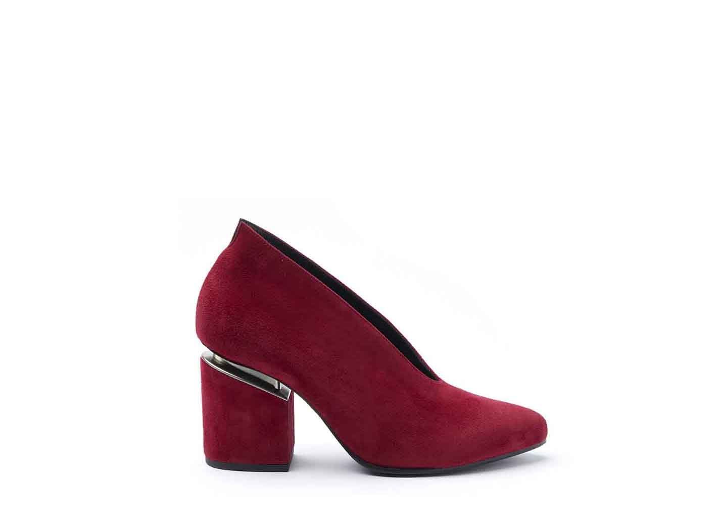 red suede court shoes