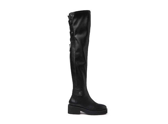 Stretch thigh-high boots with rubber sole - Black