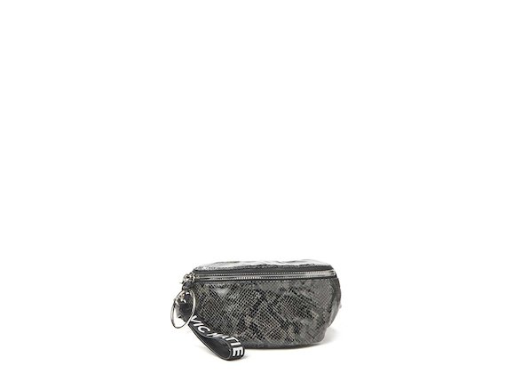 Ginger<br />Black snakeskin-effect bumbag with large metal zip - Black