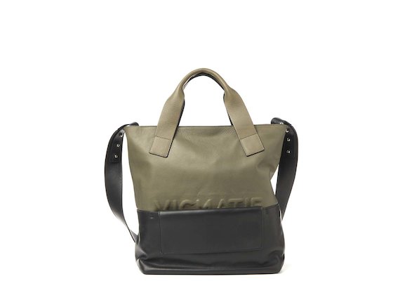 Petra<br>Khaki shopper bag with removable clutch - Green / Black