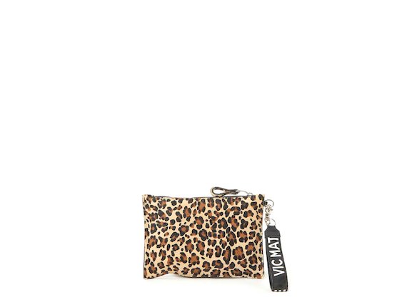 Madeline<br>Beige leopard-print clutch