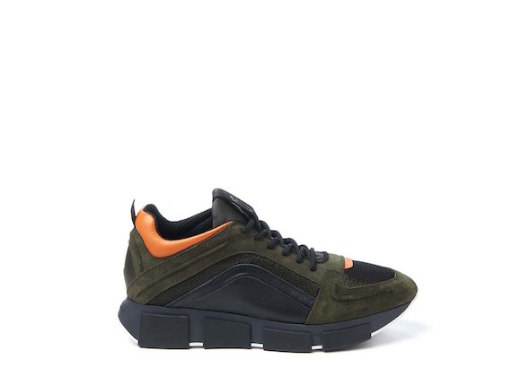 Army green and orange trainer - Green / Black