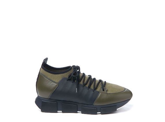 Army green knitted trainer - Green / Black