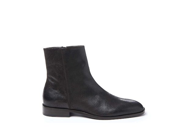 Dark brown square-toed crust leather ankle boot
