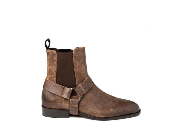 Leather-coloured ankle boot with removable strap - Brown
