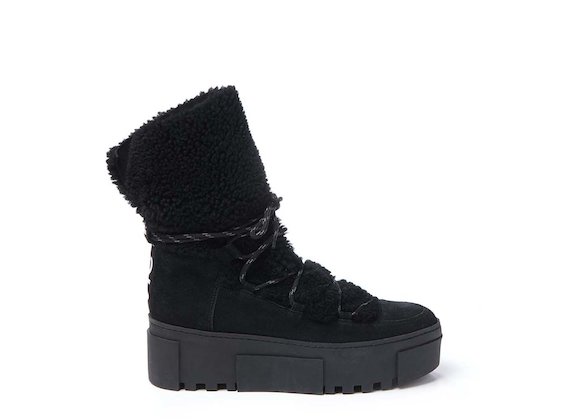 Sheepskin lace-up mid-calf boot - Black