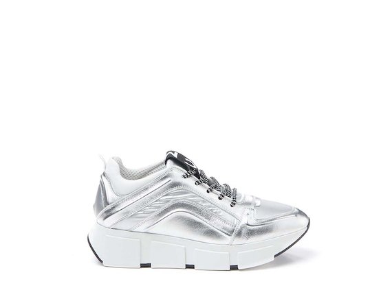 Silver leather trainer