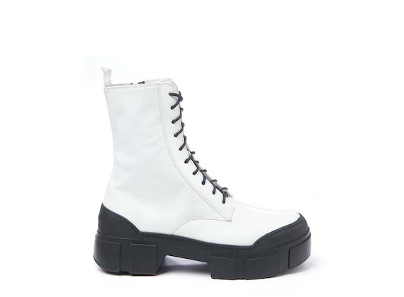 White brushed leather combat boot
