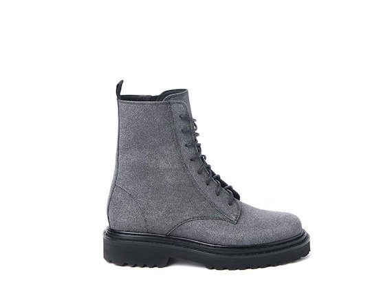 Black glitter combat boot - Grey
