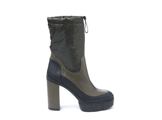 Ankle boot with drawstring and rubber platform - Green / Black