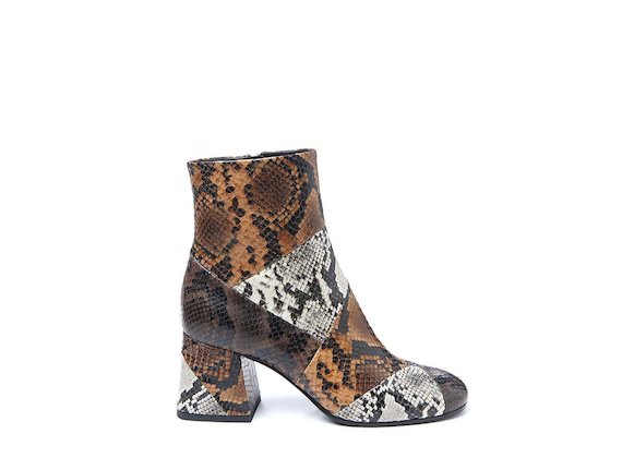 Brown snakeskin-effect patchwork ankle boot - Multicoloured