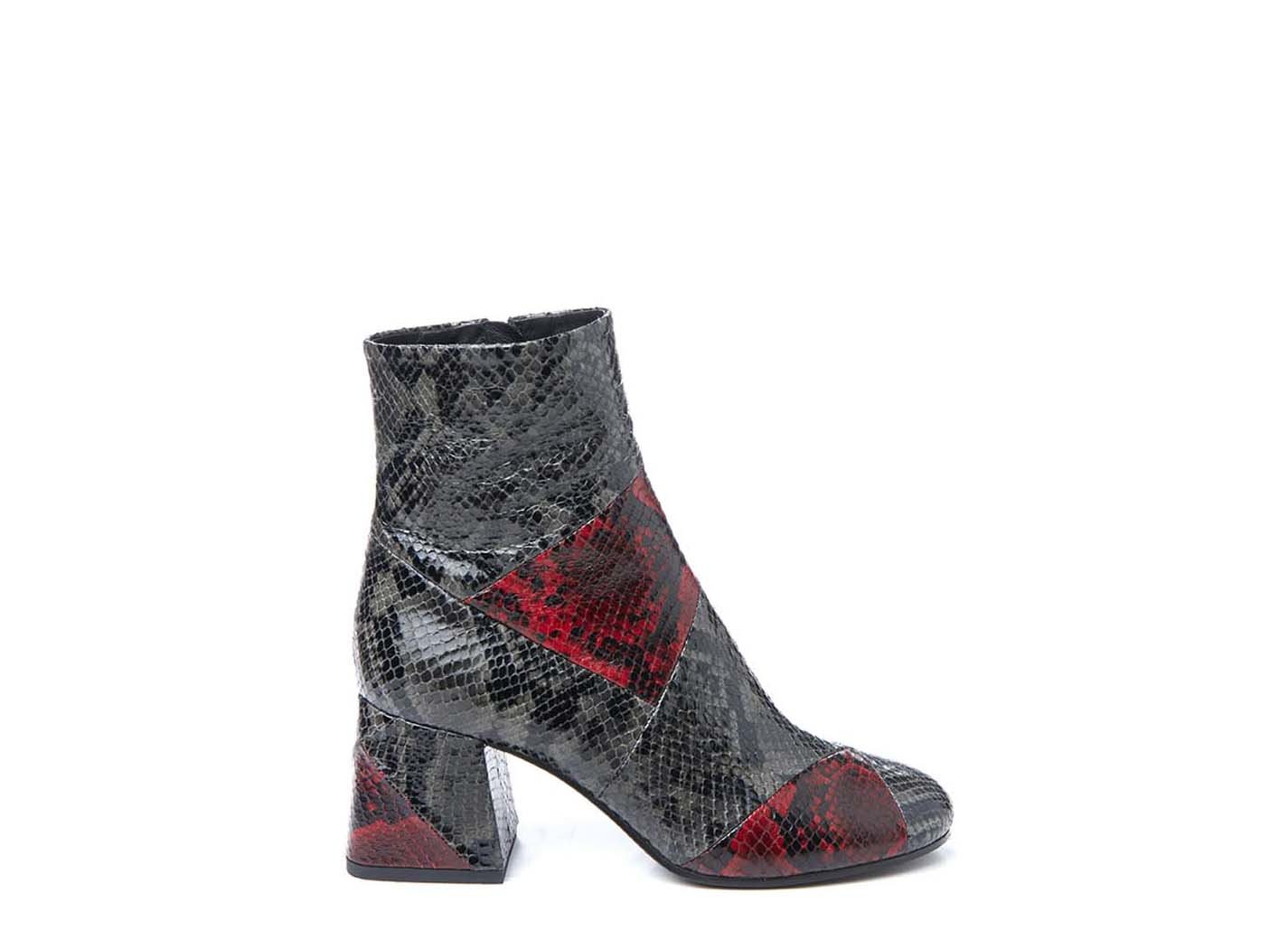 snakeskin-effect patchwork ankle boot