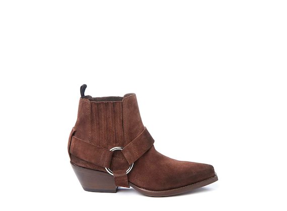Brown Beatle boot with strap and metal toe - Brown