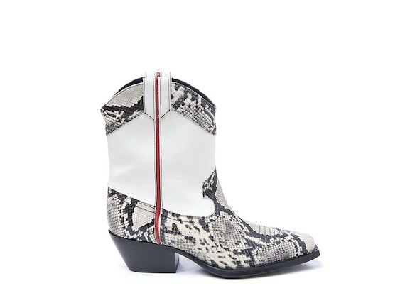 White and snakeskin-effect leather cowboy boot with trim - Multicoloured