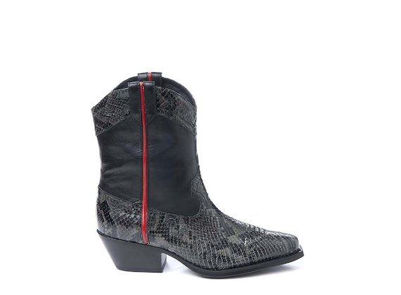 Snakeskin-effect leather cowboy boot with trim - Multicoloured