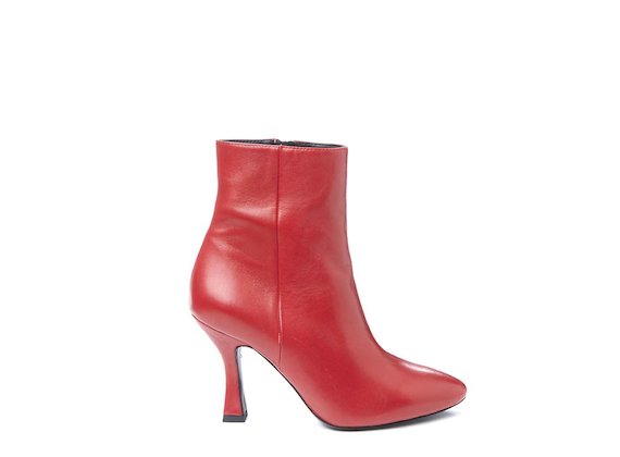 Red ankle boot with spool heel