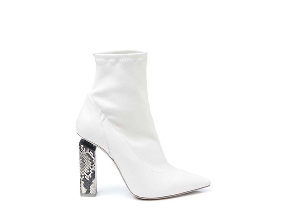 Stretch ankle boot with rock-coloured snakeskin-effect heel