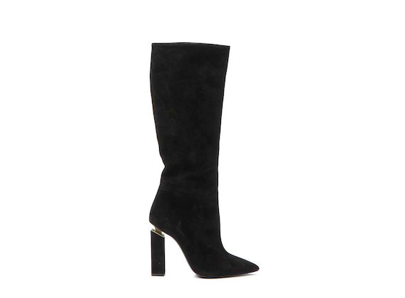 Cognac-coloured boot with suspended heel - Black