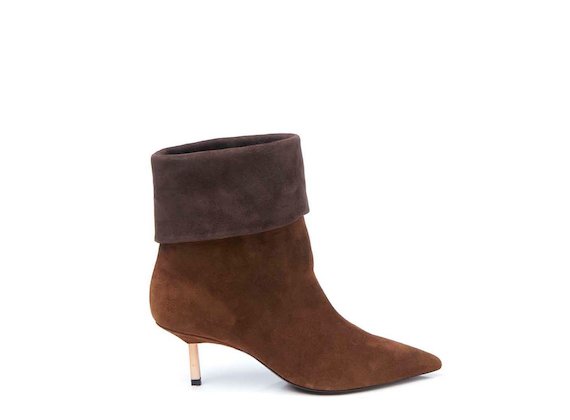 Cognac fold-over half boot with metallic heel - Brown