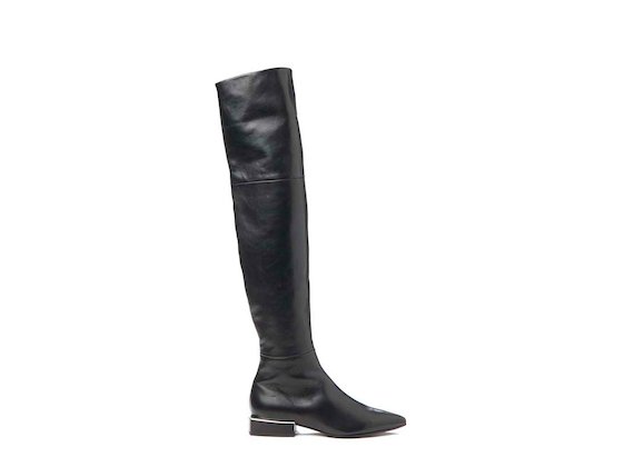 Thigh-high boot with geometric heel - Black