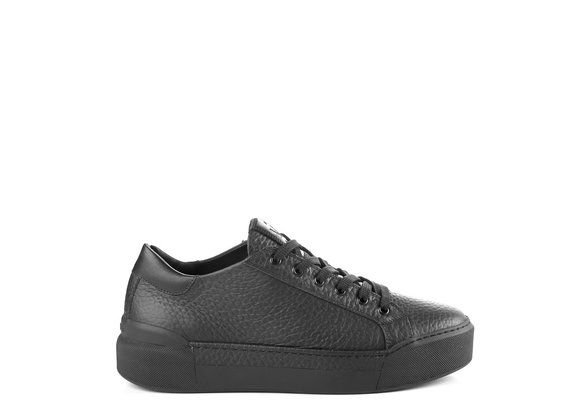 Men's black leather lace-up trainers - Black